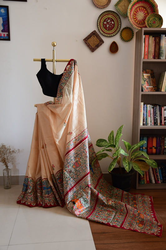 ARYA-Handpainted Madhubani Silk Fish Saree