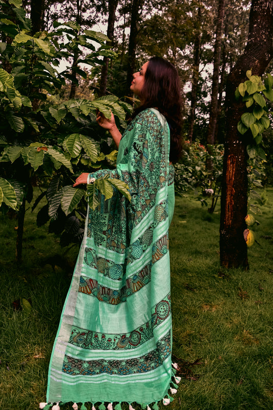 JHOOM - Handpainted Madhubani Cotton Linen Saree
